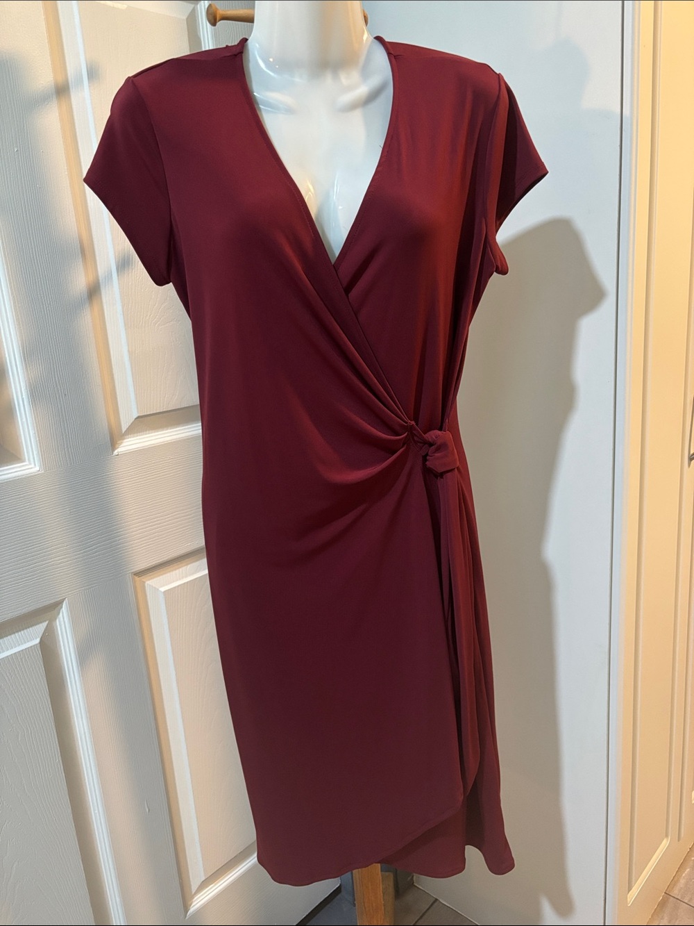 Cato Burgundy Wrap Knot Midi Dress